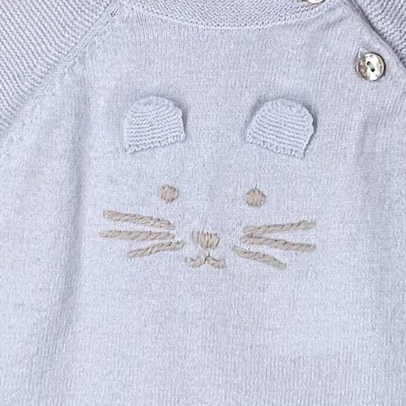Tartine et Chocolat Baby Sweater 1 Month Newborn Cat Cotton Cashmere Blue NWT - Picture 2 of 8